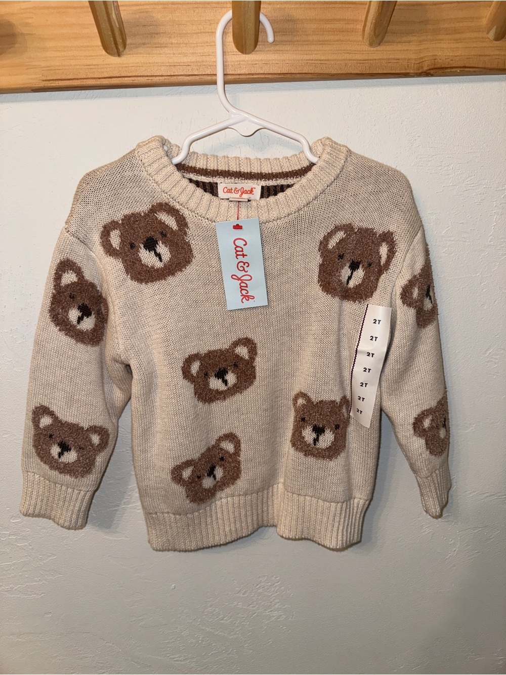 Cat & Jack Beige Teddy Bear Toddler Sweater 2T